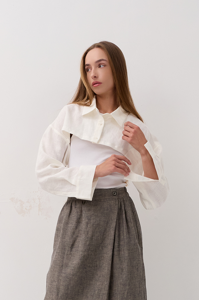 Сорочка куца льон айворі (Р 137/1)